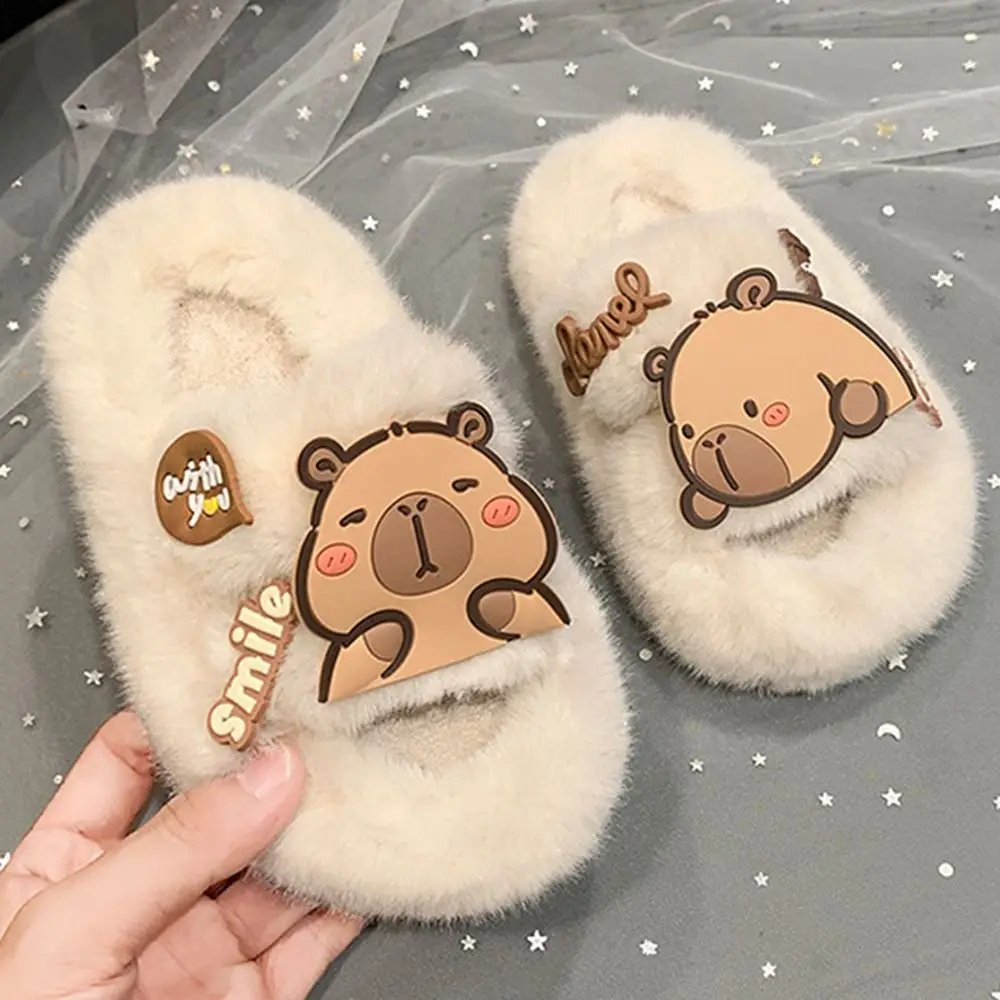 الإبداعية الأطفال الدافئة كابيبارا النعال Kawaii الحيوان كابيبارا نعال قماش المطاط وحيد رقيق الشتاء المنزل أحذية غرفة نوم