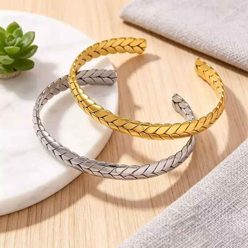 Weave Stainless Steel Bracelet Simple High-End Solid Color Non-Fading Cuff Bangle Minimalist Dainty Women Men Jewelry