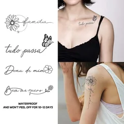 Round font sentence with butterfly, lasting 1-2 weeks waterproof, temporary tattoo stickers, semi-permanent fake tattoos