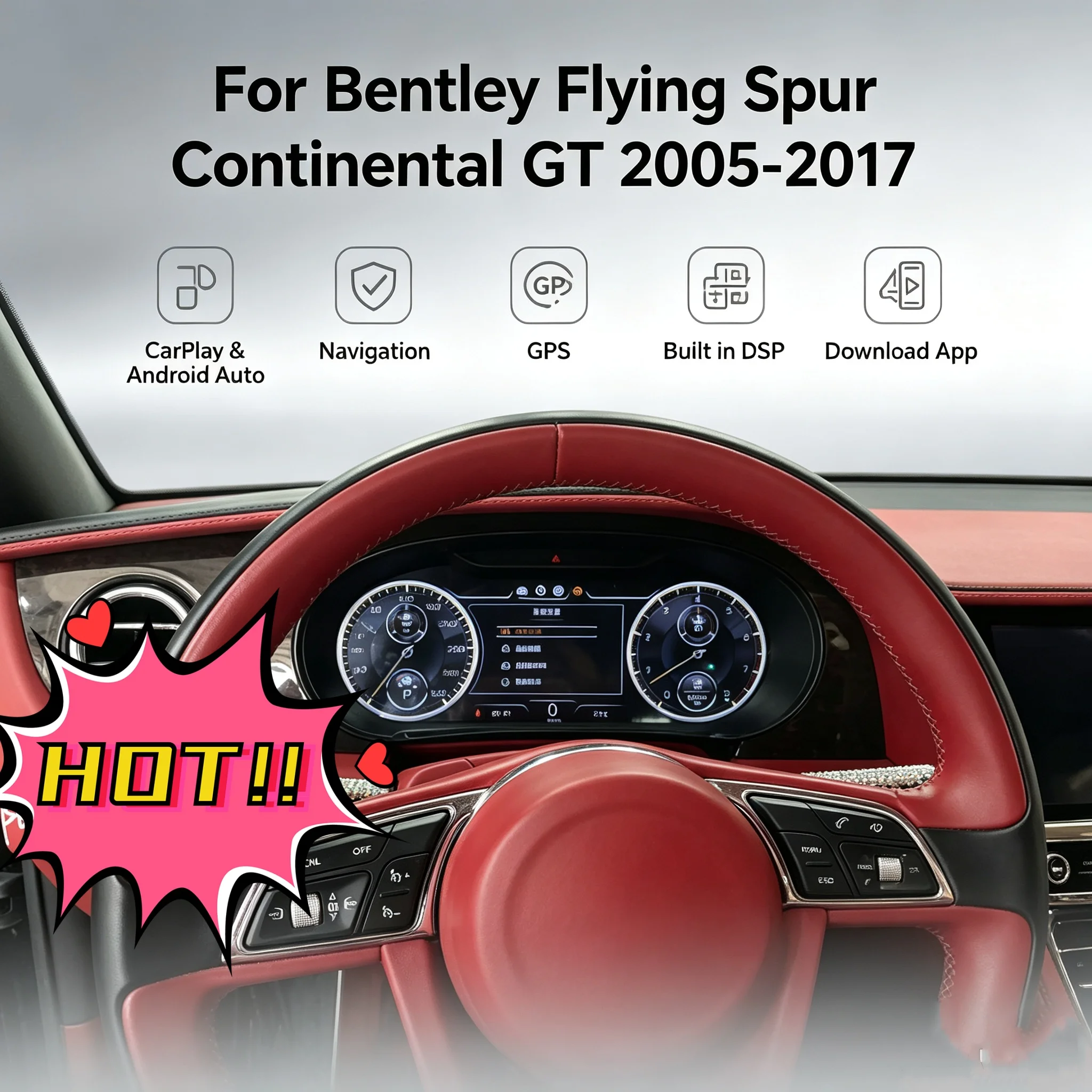 R 12.3inch Digital Cluster Dashboard For Bentley Flying Spur Continental GT 2005-2017 Speedometer Wireless CarPlay Plug and Play