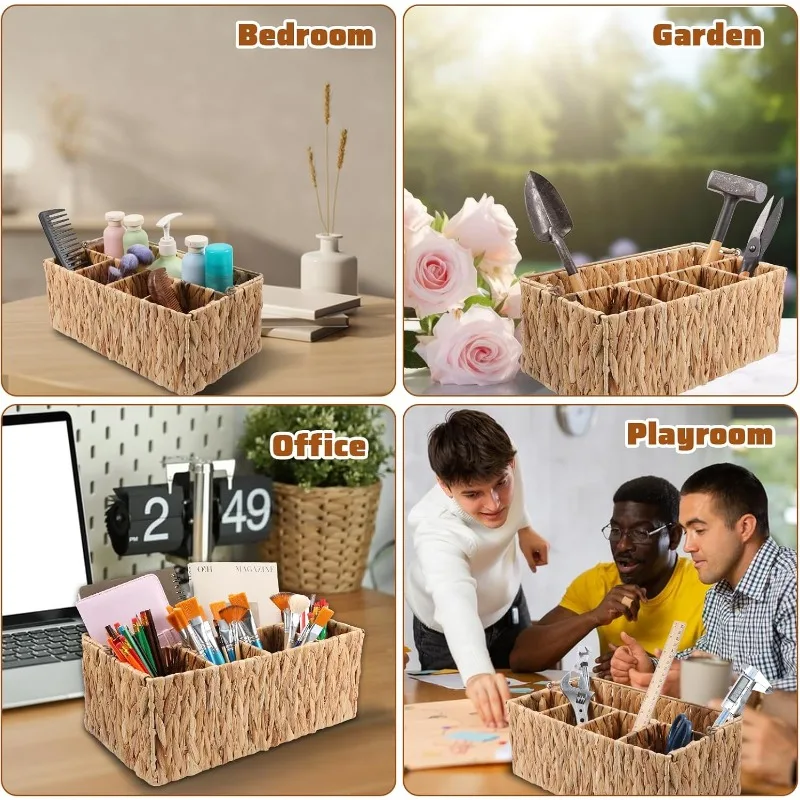 رف أدوات المائدة من الخيزران للحفلات مع مقبض منسوج وسلة نزهة منفصلة وأساسيات الحفلات الخارجية (5 مقصورات) وعملية مريحة