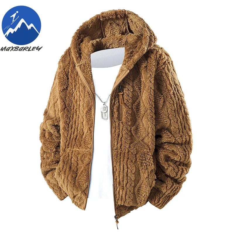 

Maxbarley Autumn Winter Fleece Men Fashion Warm Lambswool Hooded Jacket Outdoor Hiking Sports With Thick Fleece Cardigan Parka