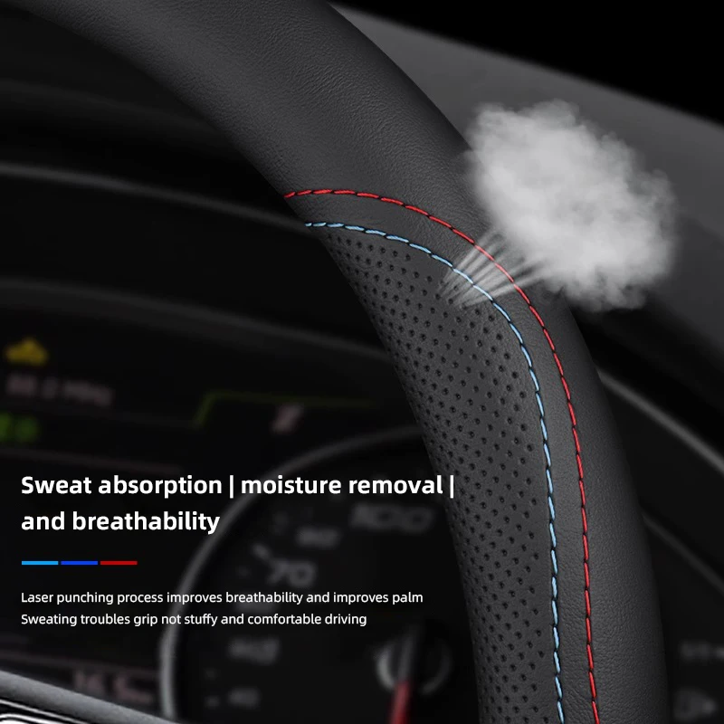 38cm Car Leather Steering Wheel Cover Car Accessories For Skoda Fabia Superb Yeti Octavia Rapid Kodiaq Mk3 A6 A7 A5 Kamiq Karoq