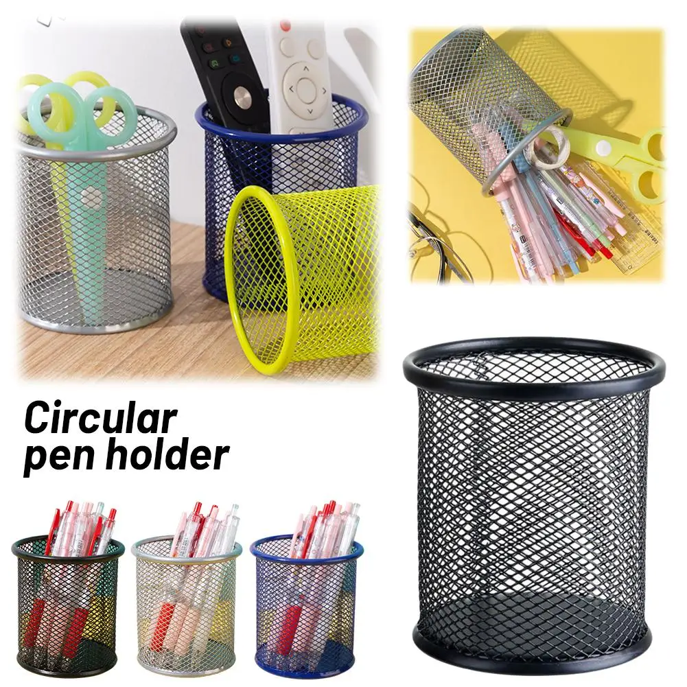 Hollow Circular Iron Pen Holder Simple Desktop Storage Bucket Office Pen Circular Colored Holder Multi Functional E6J3