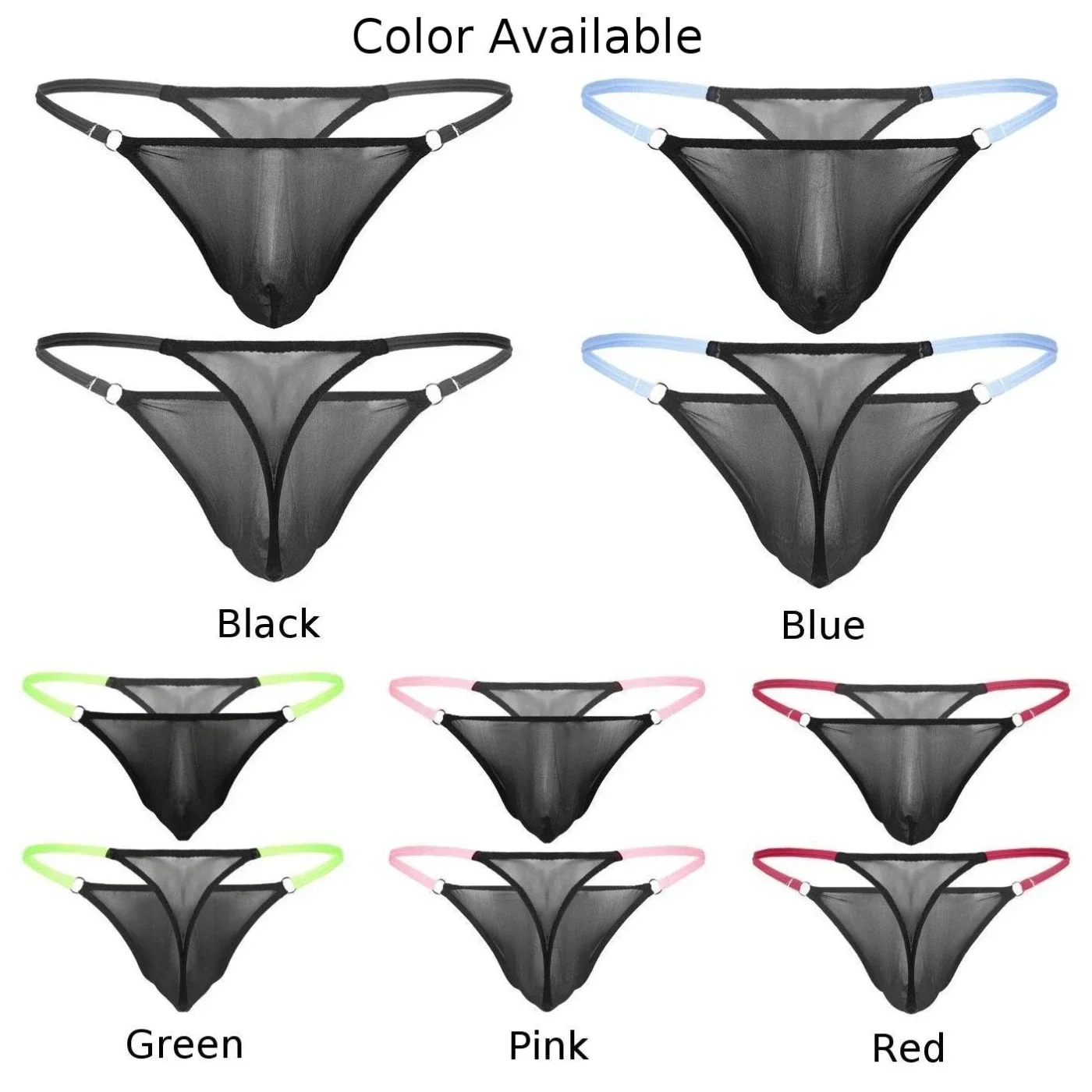 Men Sexy Mesh Shiny Breathable Low Waist Underwear See Through T-Back Thong Briefs Panties Lingerie Thin Strap Men\'s G-string