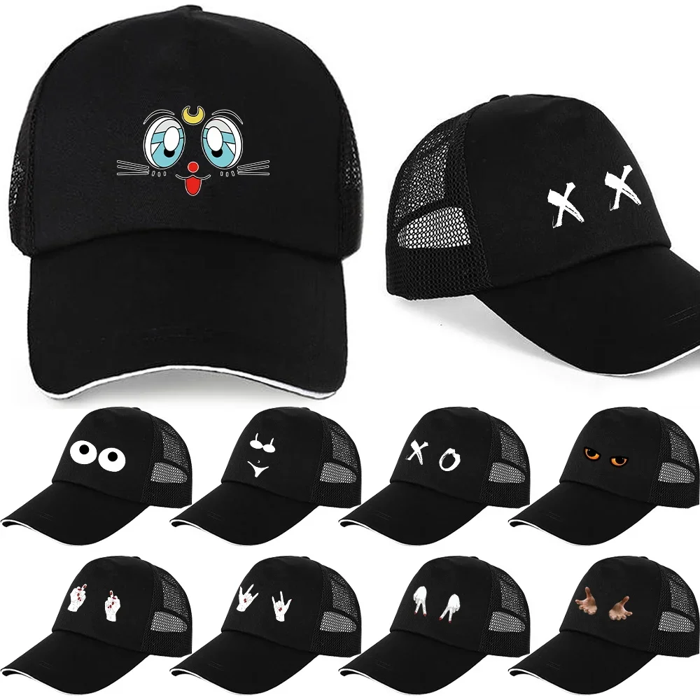 

Women Mesh Baseball Cap Outdoor Visor Sun Hat Unisex Chest Print Simple Hip Hop Cap Adjustable Casual Bonnet Back Buckle Caps