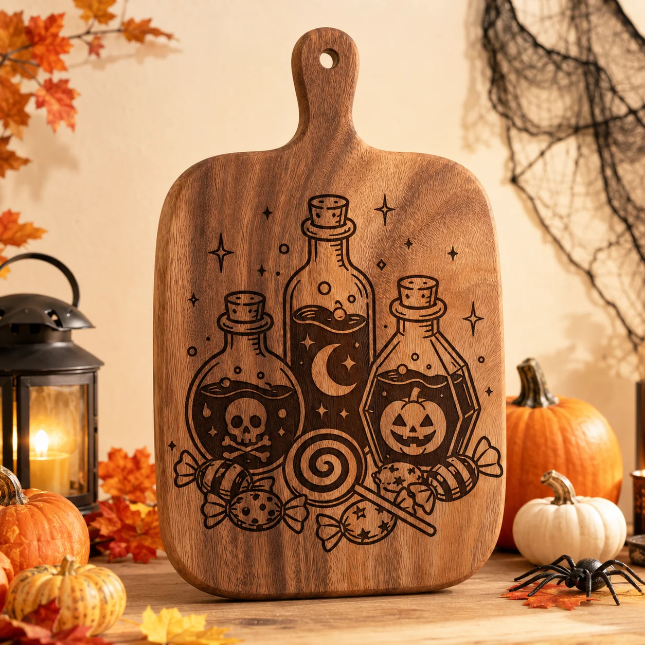 2Pcs/1Pc Halloween Pumpkin Design Wooden Carved Cutting Board Artistic Carved Steak Board Tabletop Decorative Cutting Board Stylish Long Handle, Solid Wood, Used for Cutting Meat, Cheese, Bread, Vegetables, and Fruits - Deli Board, Cheese Serving Board, Perfect for Food Slicing and Presentation, Portable Camping Cutting Board, a Must-Have for Modern Home and Country Kitchens Mother's Day Gifts, Wedding Season Kitchen Supplies