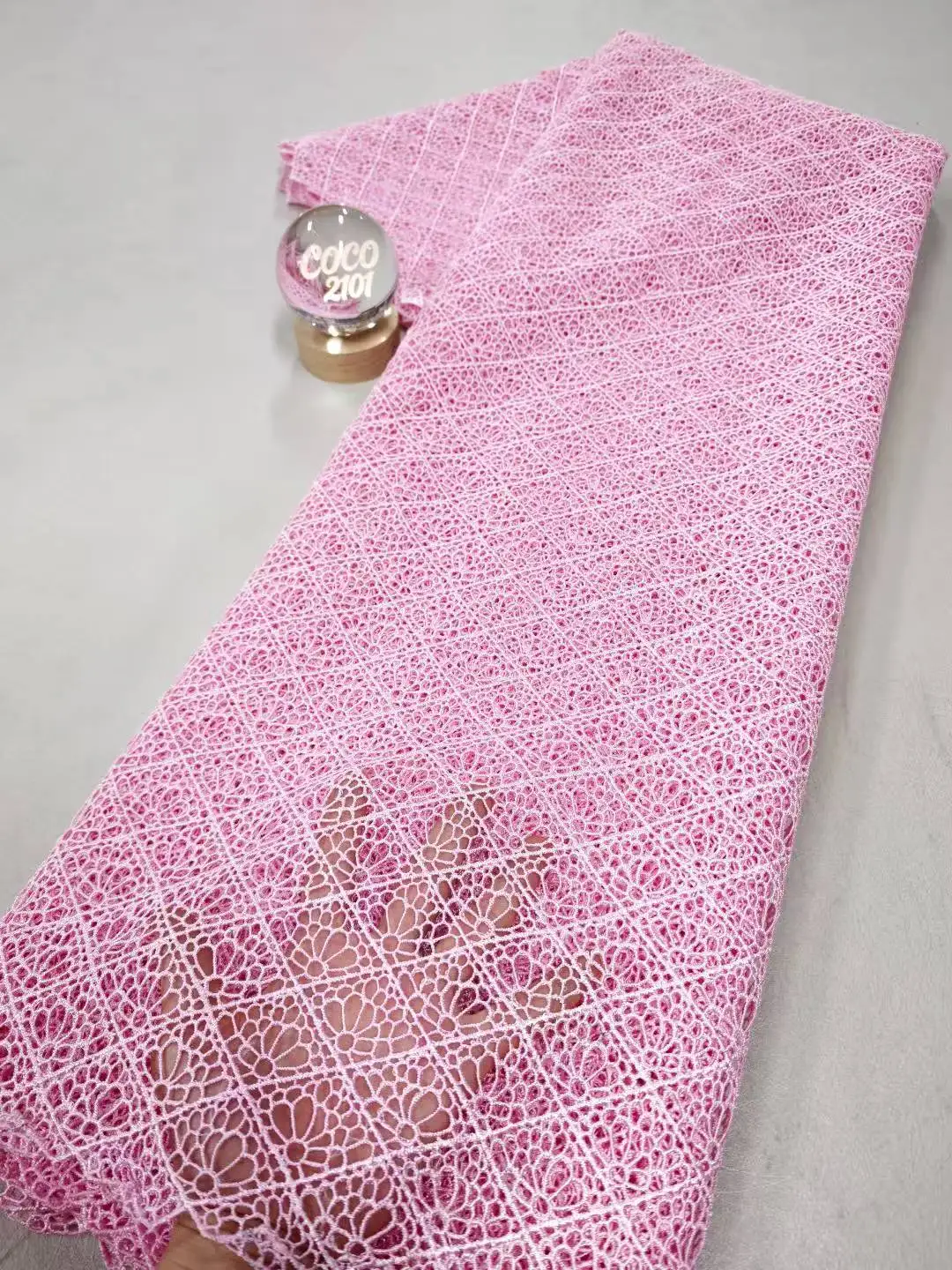 

African Nigerian High-Quality 2026 Cotton Wedding Tulle Lace Fabric Sequins Water Soluble 5 Yards for Party Dresses Sewing XL182