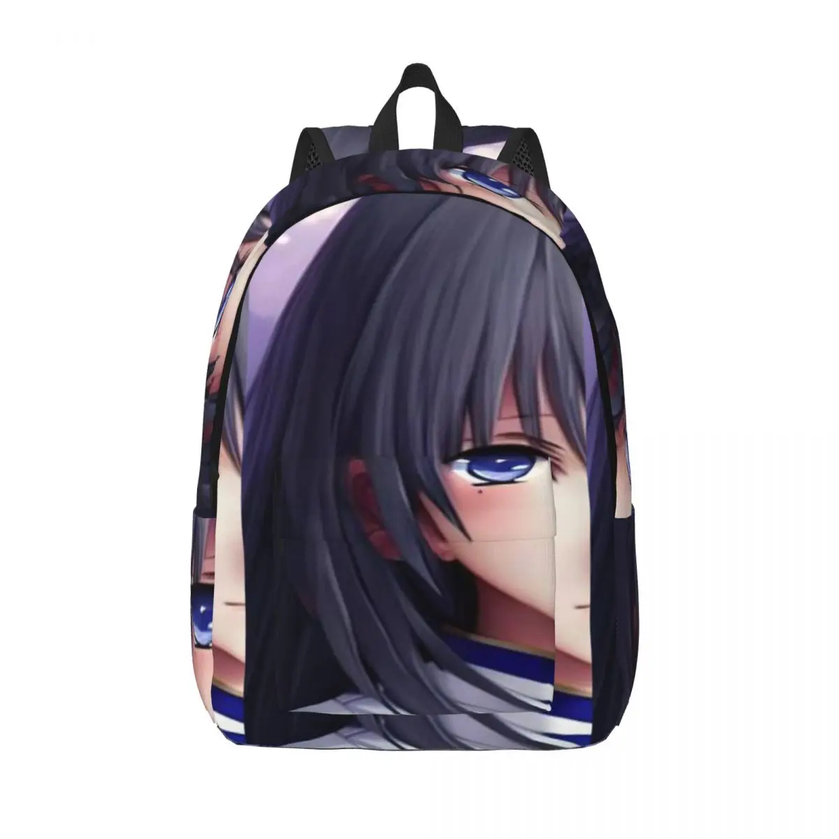 

Cute And Beautiful Black Hair With Blue Eyes Anime Girl Artwork Simple and Stylish Backpack Canvas Backpack Men's backpack