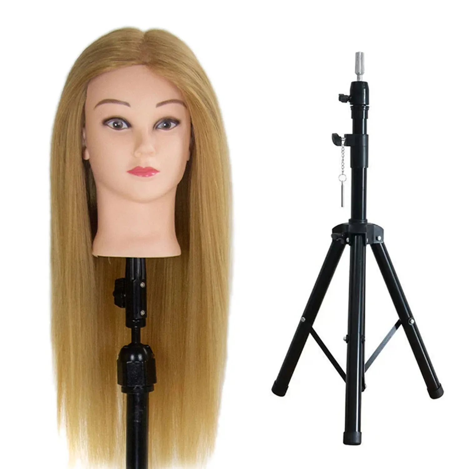 

Real Hair Mannequin Head 22inch Cosmetology Doll Head to Practice Hairstyles Manikin Head And Individual Tripod Stand