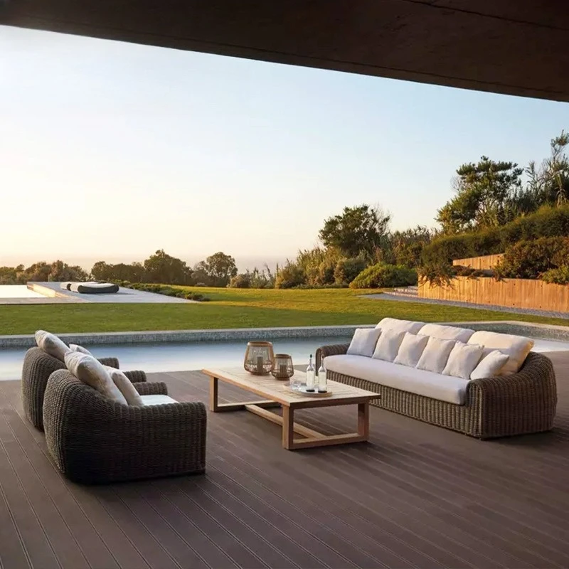 Outdoor villa garden sofa leisure hotel terrace rattan sofa combination outdoor waterproof and sunscreen bed and breakfast sofa