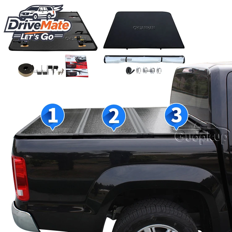

Amarok Truck Bed Cover Hard Tri Folding Aluminum Ranger Tonneau Cover for Maverick Tacoma 2015+ Toyota Hilux Revo SR5