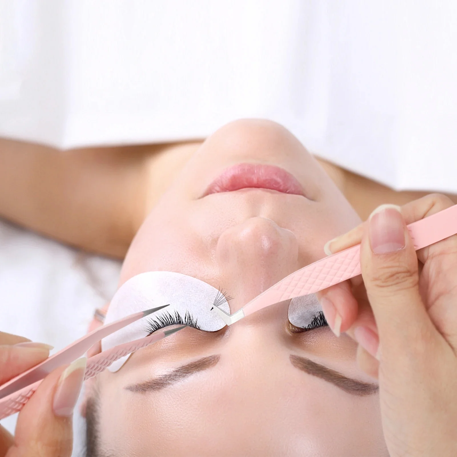 GEMERRY Fiber Tips Eyelash Tweezers Pink Professional Stainless Steel High Precision Extensions Make-up Tool Tweezer