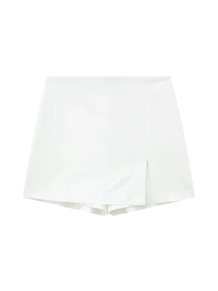 Damskie spódnico-spodenki z rozcięciem z przodu, z bocznym zamkiem, z wysokim stanem, elegancka moda.