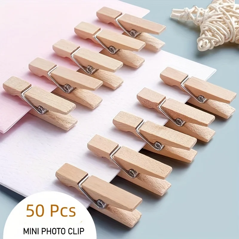 Mini Photo Clips/50pcs Small Wooden Photo Clip Pins with Jute Twine/Photo Pins for Photo Crafts Project