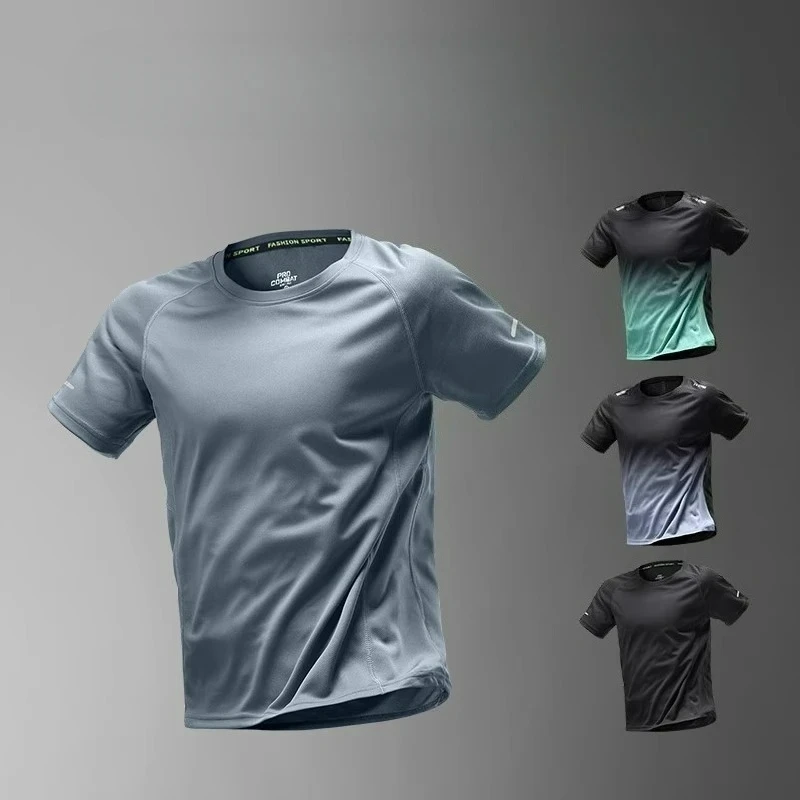 

Мужской спортивный топ, дышащая, быстросохнущая футболка из ледяного шелка для фитнеса и тренировок, мужской топ для бега