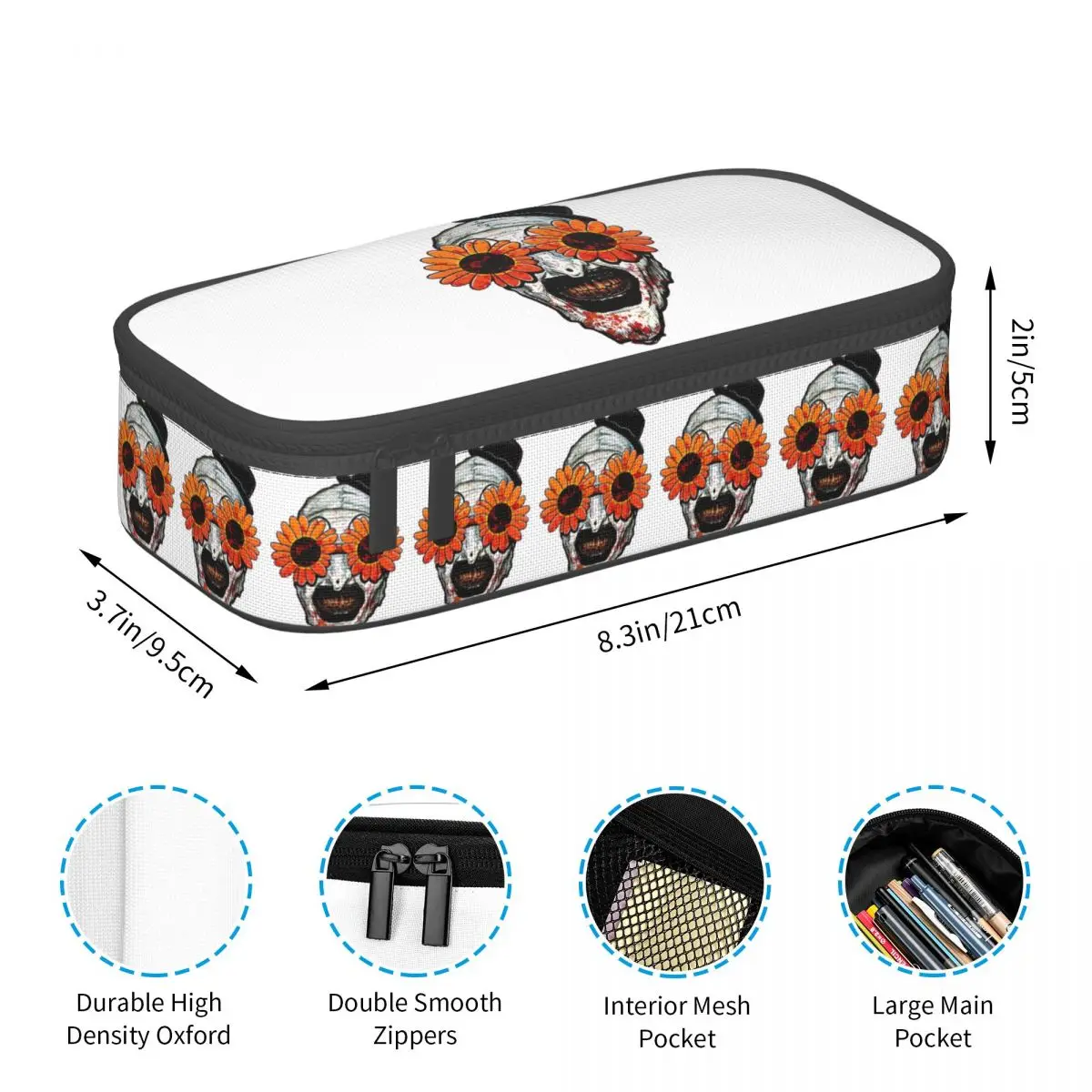 Art The Clown Terrifier 2 Sunflower แว่นตากันแดดดินสอสําหรับนักเรียนกล่องปากกาดินสอกระเป๋าเครื่องเขียนผู้ถือปากกากระเป๋า