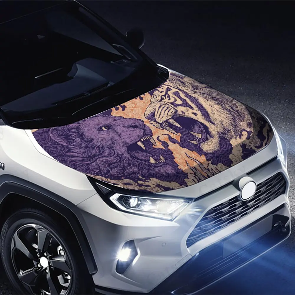 ملصق غطاء محرك السيارة باللون الأرجواني والبرتقالي، ملصق فني تلقائي، ديكور يلتف الفينيل الخارجي للسيارة، هدية لمحبي السيارات، U #4