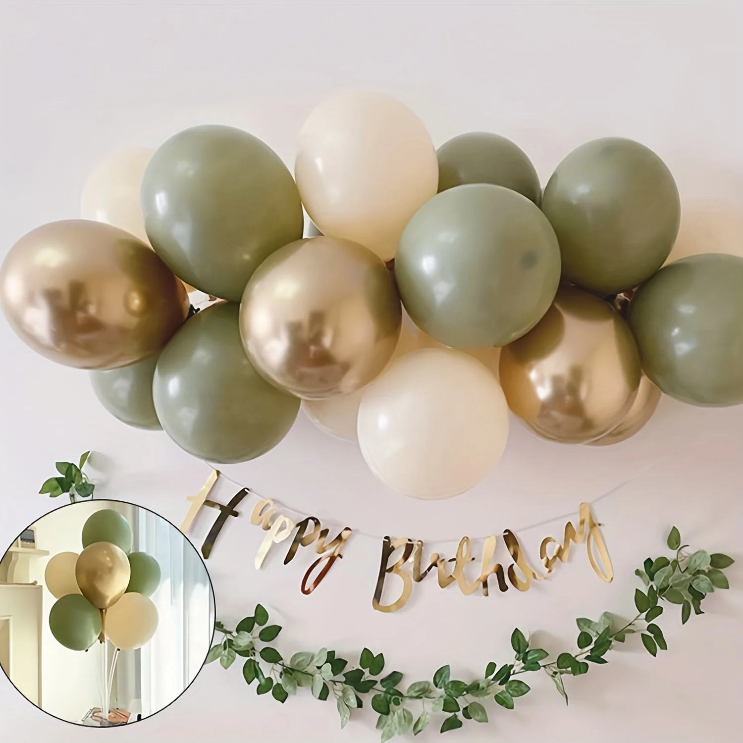 32PcsForest style retro avocado green birthday balloon chain set for children's first year party scene decoration and decoration