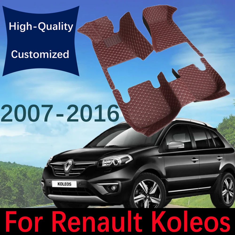 Custom Leather Car Floor Mats For Renault Koleos 2007-2016 Fashion Automobile Carpet Rugs Foot Pads Interior Accessories