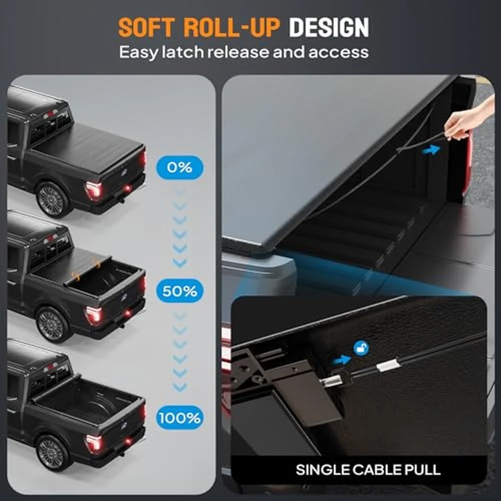 Soft Roll Up Truck Bed Tonneau Cover for Ford F150 2015 2025 Fits 5.5ft (66