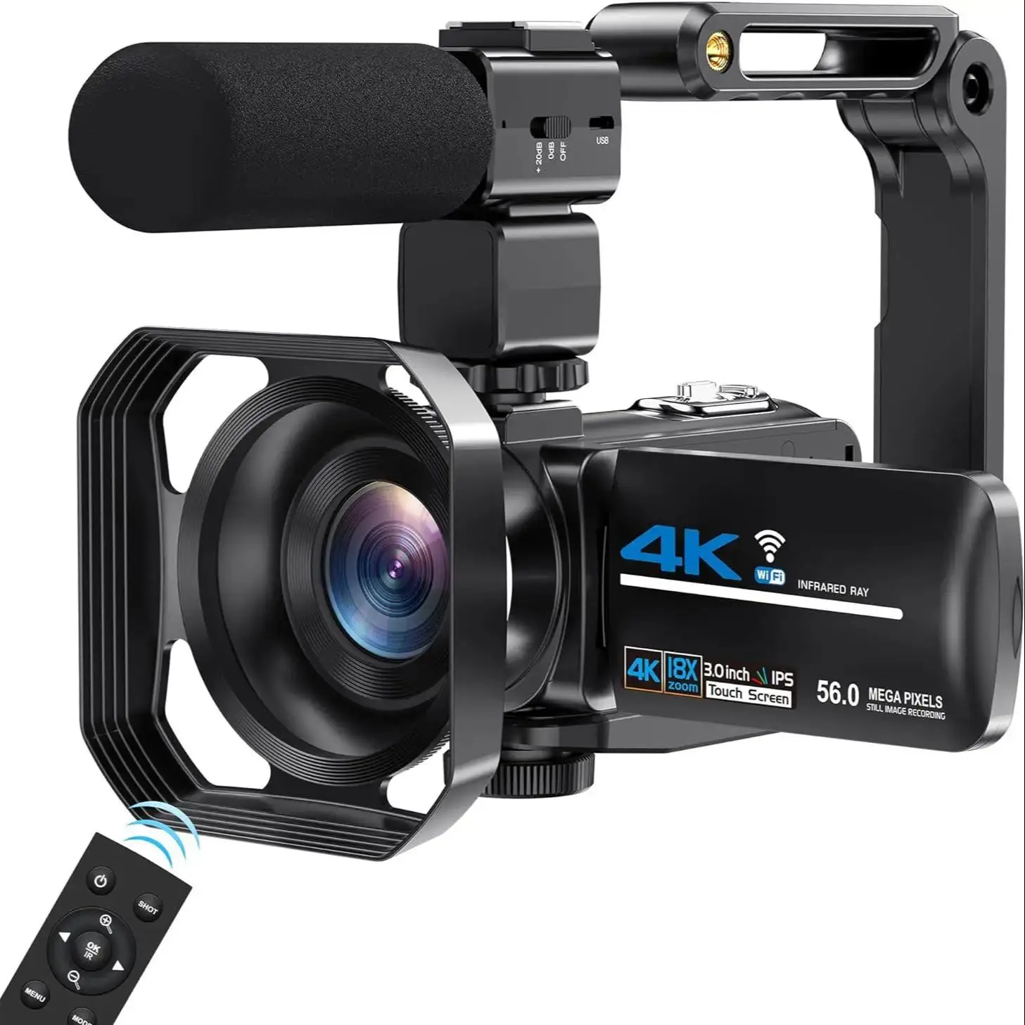 

4K Video Camera 56MP Digital Video Camera 18X igital Zoom Camera Recorder 3 Inch Touch Screen WIFI Portable Recording Camcorder
