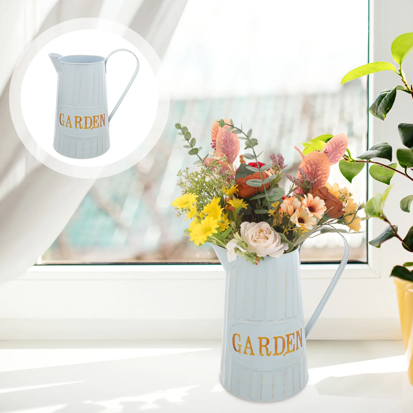 

Shabby Chic Rustic Iron Metal Jug Pitcher Vintage Flower Vase Ideal for Home Wedding Party Iron Metal Jug Pitcher