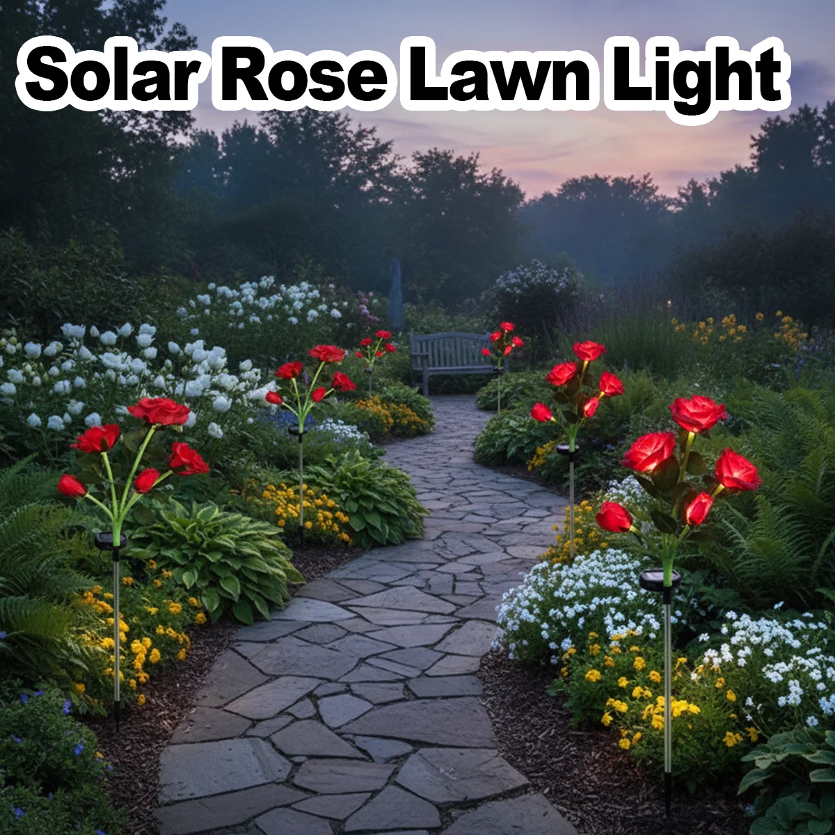 

5-головочный солнечный свет, уличные фонари, уличные водонепроницаемые украшения, светодиодный газон, сад, декоративный белый забор, на солнечной энергии, патио, наводнение