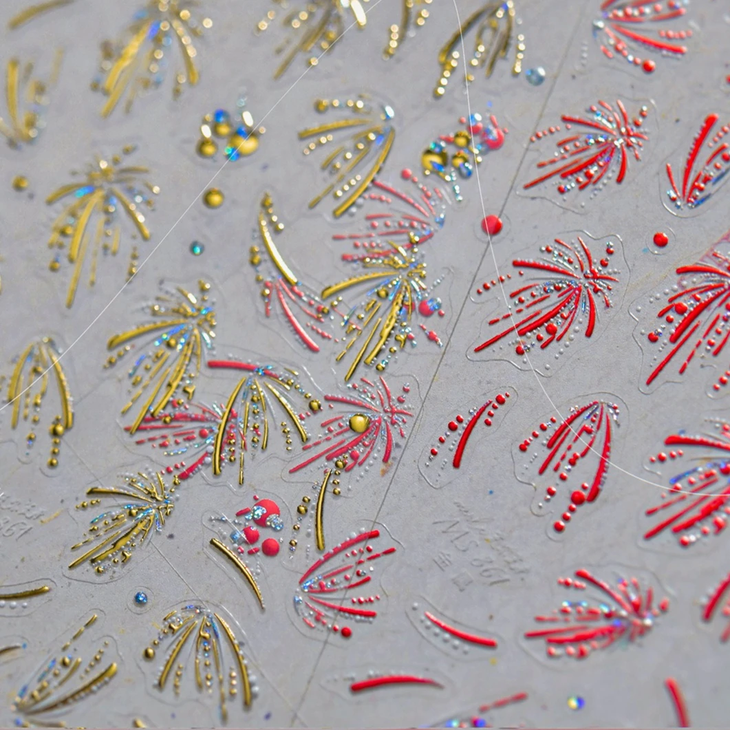 Fuochi d'artificio in oro rosso Cappello da leone Capodanno cinese Nodo Petardo Lanterna Fai da te Sollievo Autoadesivo Adesivi per nail art Decalcomanie per manicure