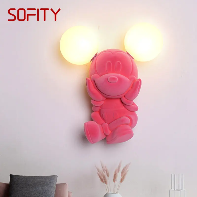 TEMAR Modern Wall Lamp Resin Creative Pink Mouse Sconces Light LED Cartoon Romantic for Decor Children's Room Home Bedroom