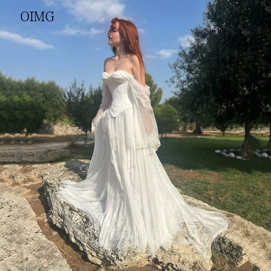 OIMG Elegantes Spitzenkleid mit Herzausschnitt, A-Linie, Ballkleid, Boho-Partykleid, bodenlanges Abendkleid, vestidos de gala, maßgeschneidert