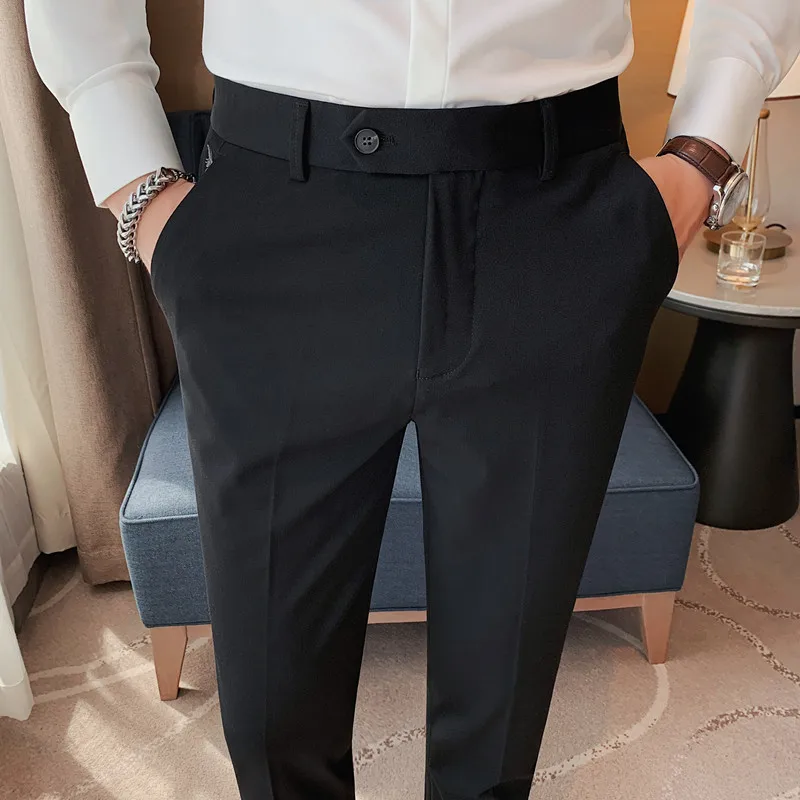 Pantalones formales de negocios bordados para hombre, traje ajustado de alta calidad, color sólido, para boda, Otoño e Invierno