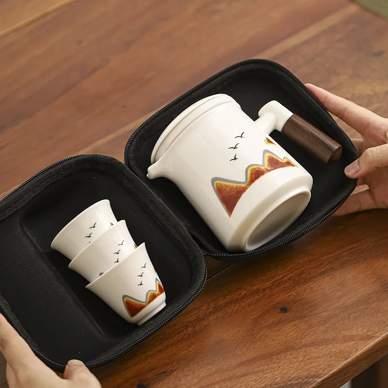 Travel Tea Set 3 Cups Portable Bag Kung Fu Drinkware Gift Box