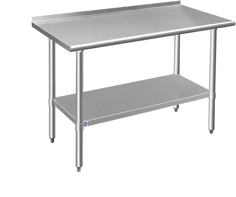 

Stainless Steel Table for Prep & Work 48x24 Inches, NSF Metal Commercial Kitchen Table with Adjustable