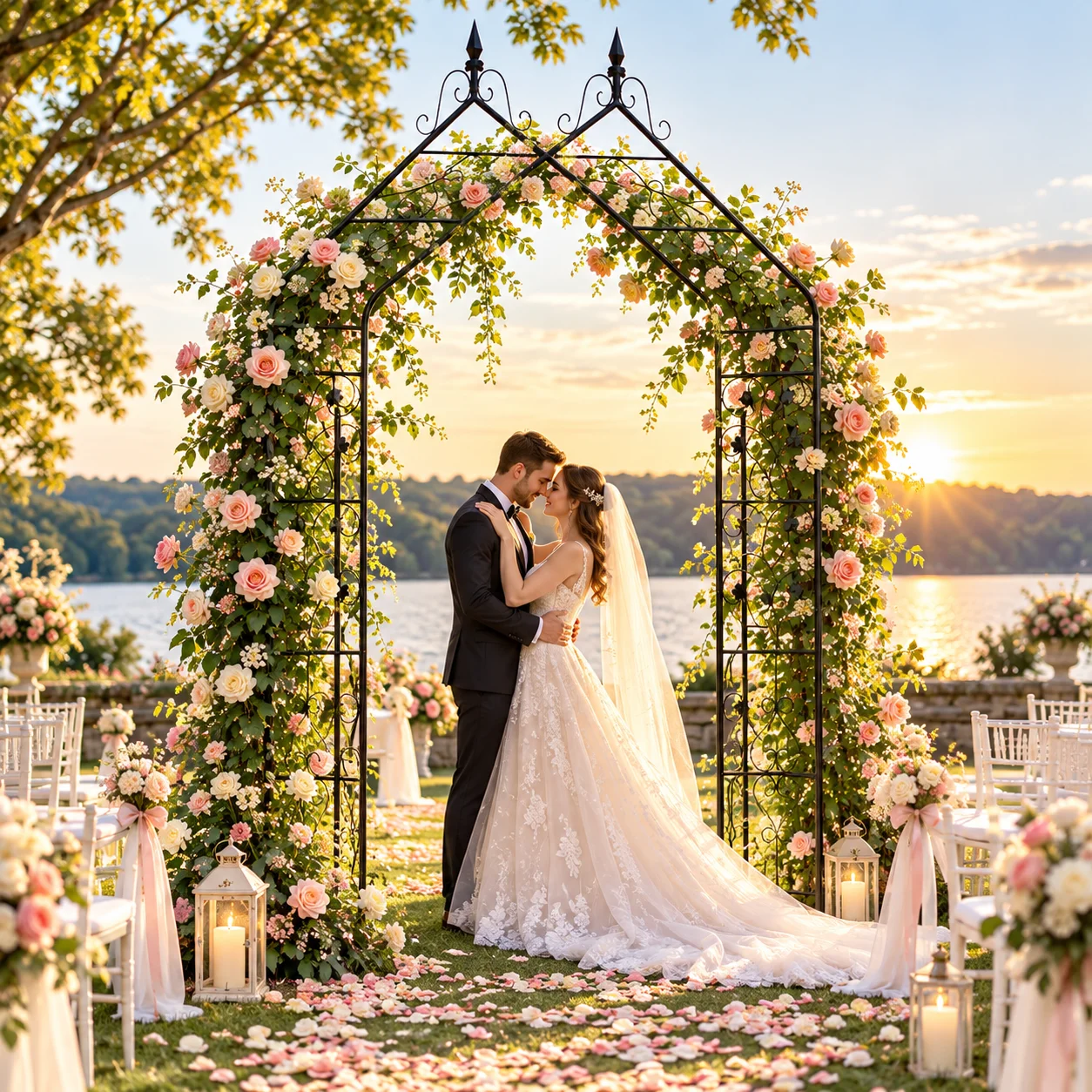 Garden Arch Trellis for Climbing Plants, 102.36 Inch Tall Metal Garden Arbor with Gothic Pointed Top, Decorative Outdoor Archway for Roses, Vines, Wedding Ceremony, Backyard and Garden Pathway, Black