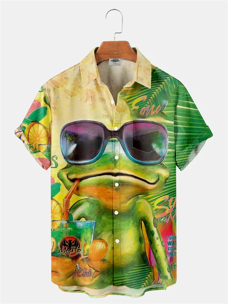 

Men's Casual Shirts Frog 3d Print Shirts Men Fashion Hawaiian Shirt Beach Blouses Short Sleeve Blouse Vocation Lapel Shirt Tops