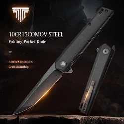 TRIVISA Tanto Folding EDC Knife for Men，Japanese style Tactical Pocket Knife with Clip，10Cr15CoMoV Steel Blade& Micarta Handle