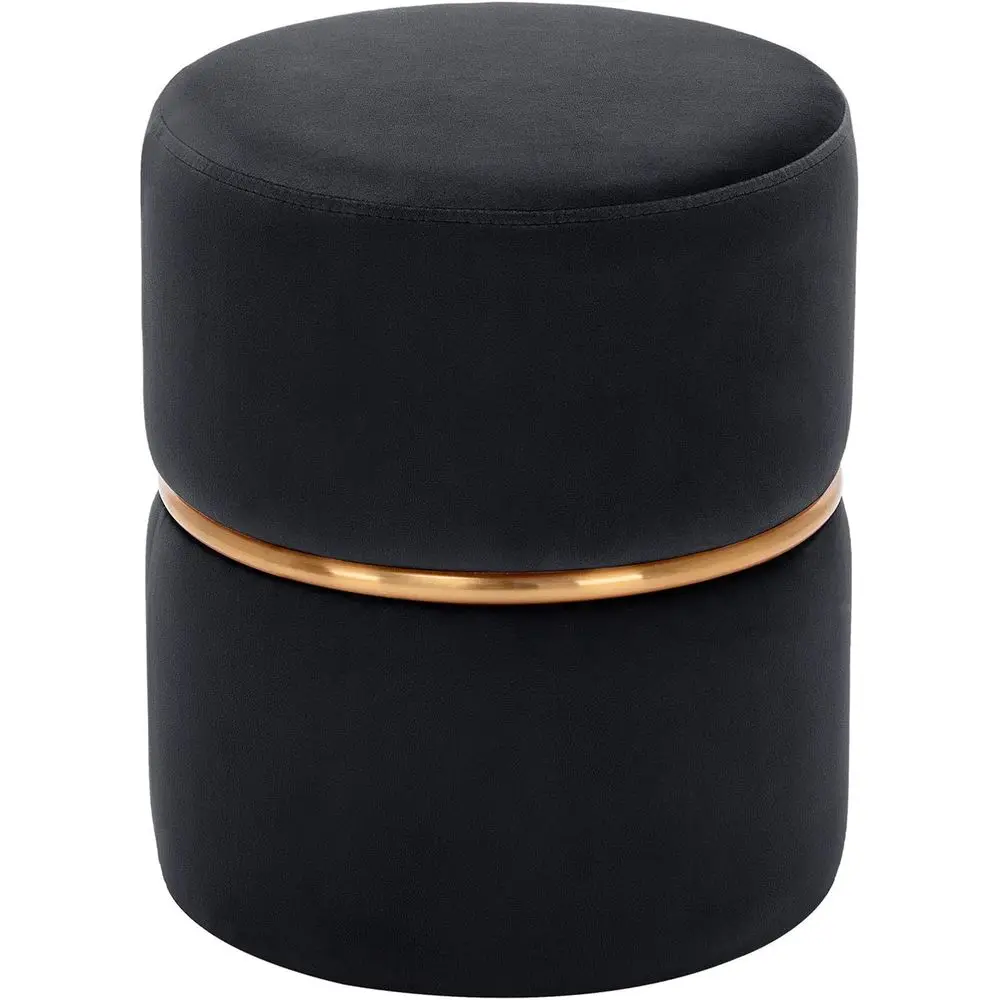 Black Velvet Padded Ottoman Stool, Bedroom Makeup Seat with Metal Legs