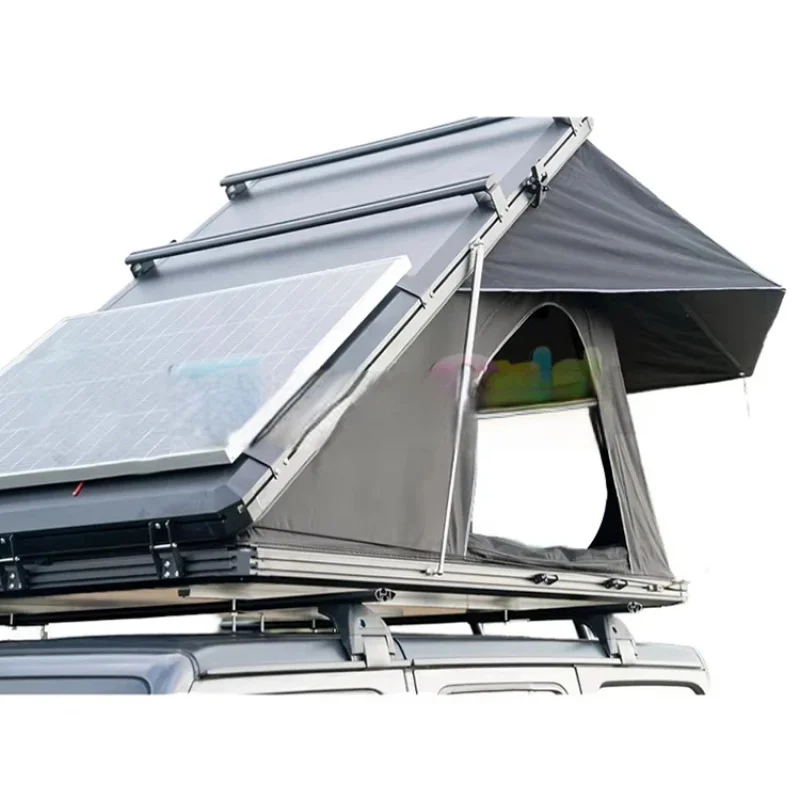 

Camping car rooftop tent hard clamshell black gray aluminum 4 person hard roof top tent