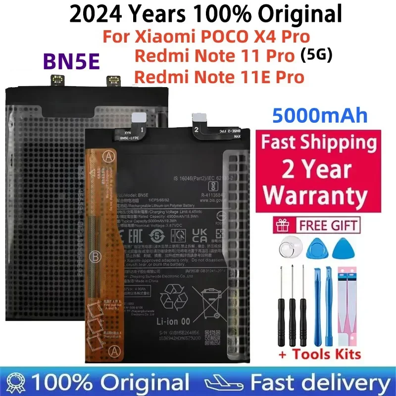 

2024 Years 100% Original BN5E Battery For Xiaomi POCO X4 PRO / Redmi Note 11 Pro / 11E Pro 5G High Quality Phone Battery 5000mAh