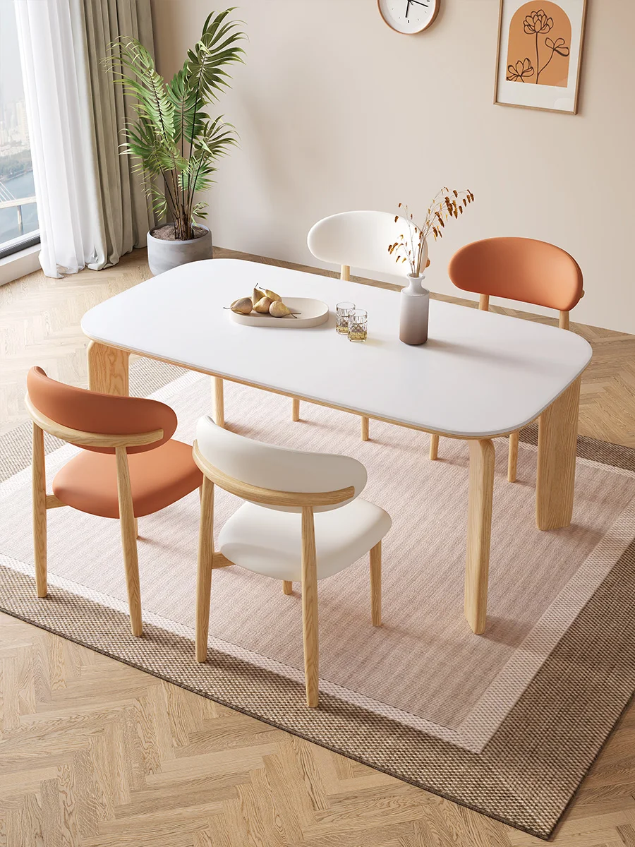 

French cream wind, rock slabs, solid wood dining tables and chairs, log style, modern simple household size