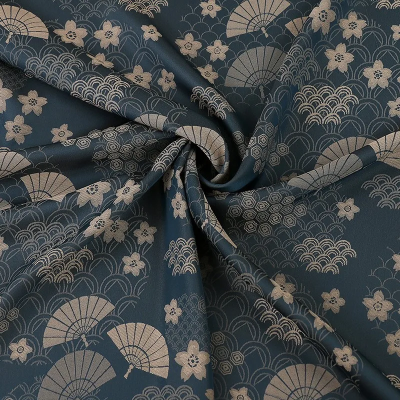 

Two-color blue and white fan jacquard fabric ancient-style Hanfu cheongsam