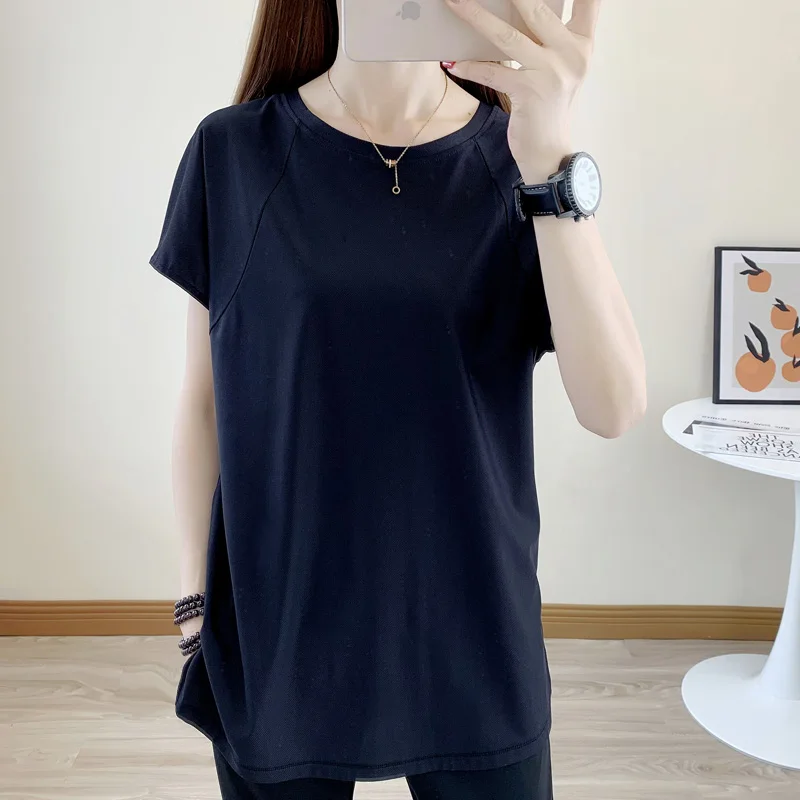 

Qui Dry Women's Yoga Fitn Summer T-irt round Ne ort Sve Mid-Length plus Size Faionable Korean Sle Sportswear