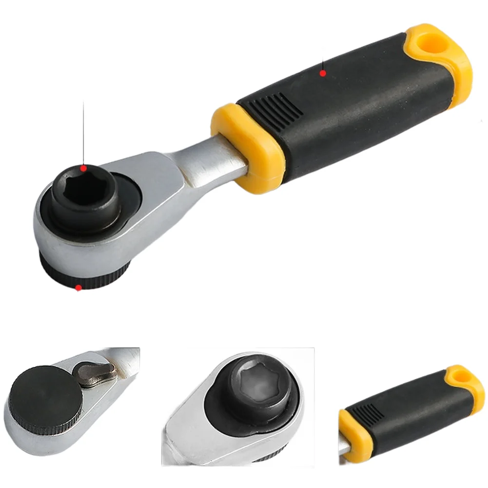 Quick-release Bit 72-tooth Ratchet Tight Space Repair Yellow Black Short Swing Angle Tool-free Bit Change For Screwdriver Bits