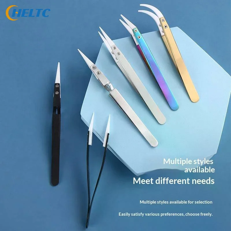 1Pcs  High-precision  Reverse Anti-Magnetic With Pointed & Curved Tips Non-Conductive Precision Ceramic Tweezers For Solder