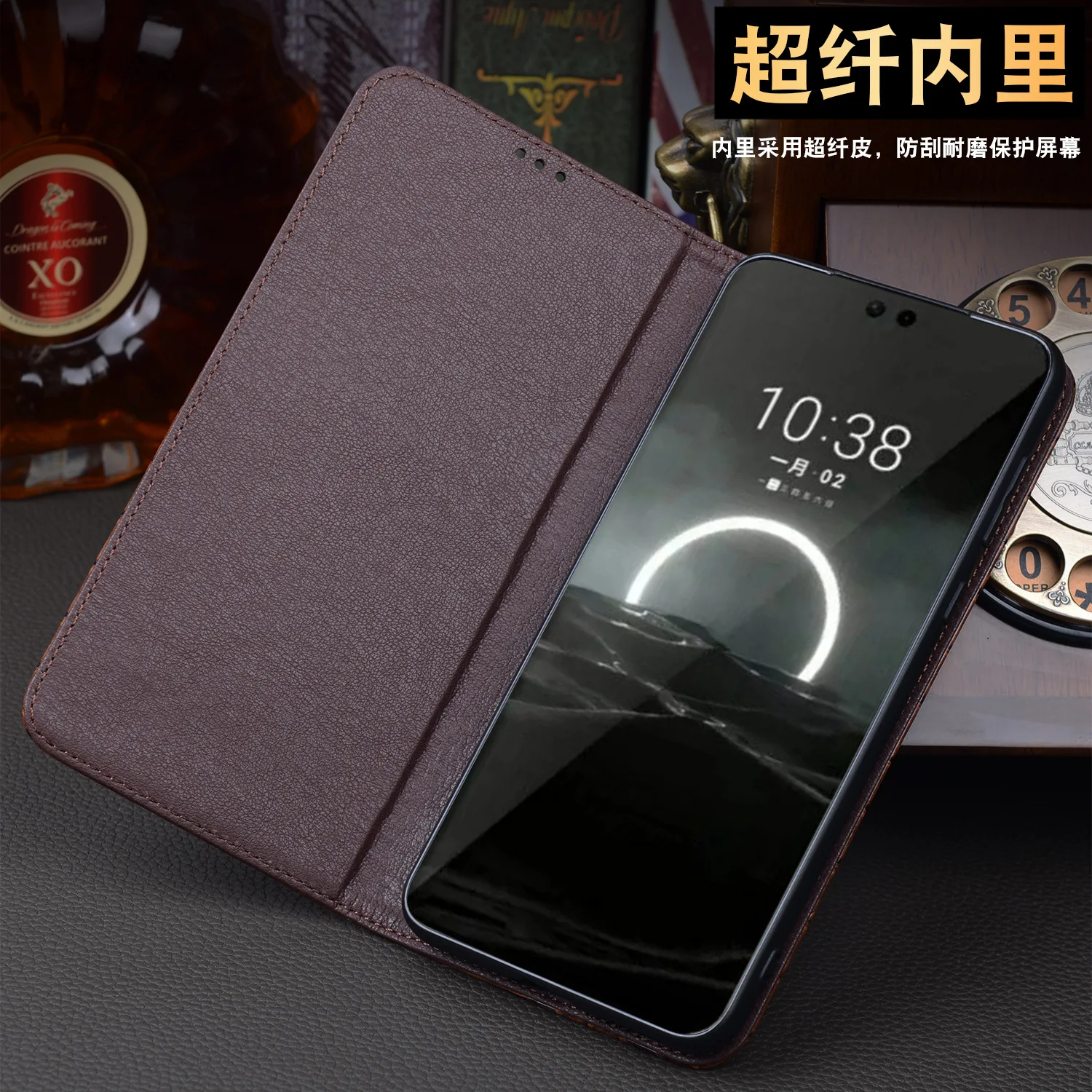 Wobiloo Luxury Genuine Leather Flip Phone Cases For Huawei Pura70 Pro Ultra Plus Leather Half Pack Phone Cover Case Shockproof