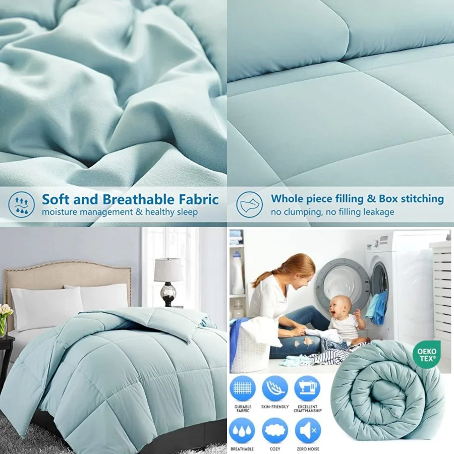 

Size Down Alternative Comforter - Quilted Duvet Insert for All Seasons, Soft Lightweight with Corner Tabs, Summer Winter Warm B