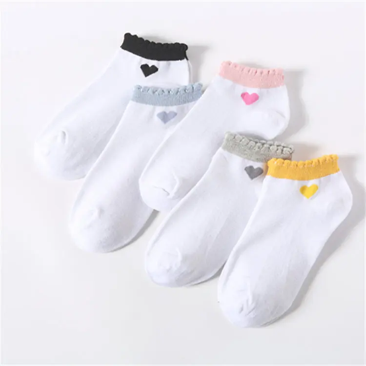 5 Pairs/lot Elegant Funny Candy Colorful Cute Hearts Lace Summer Spring Student Girls Short Female Low Cut Ankle Socks Women