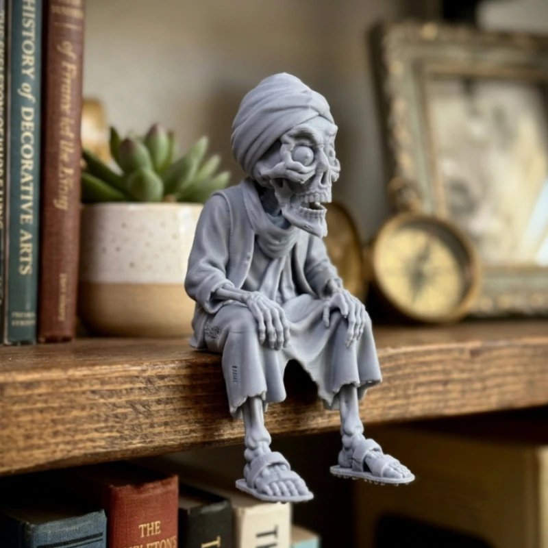 Vintage Mummy Skeleton Skull Edge Decor Gothic  Turban Skeleton Figurine for Study Desk & Curiosity Cabinet Ornament Decorations