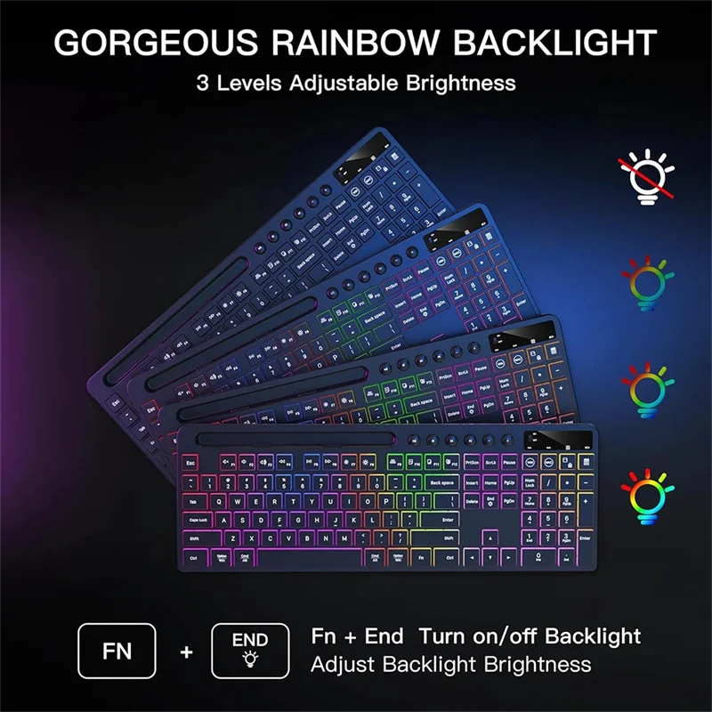 RGB Wireless Keyboard and Mouse Combo with Backlit Ergonomic Keyboard with Phone Tablet Holder for PC Laptop Accessorise